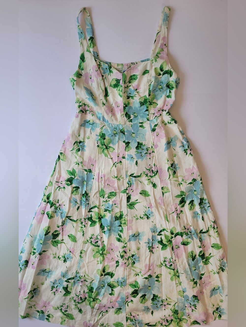 Old Navy Floral Linen-Blend Fit & Flare Midi Dress Medium Pockets